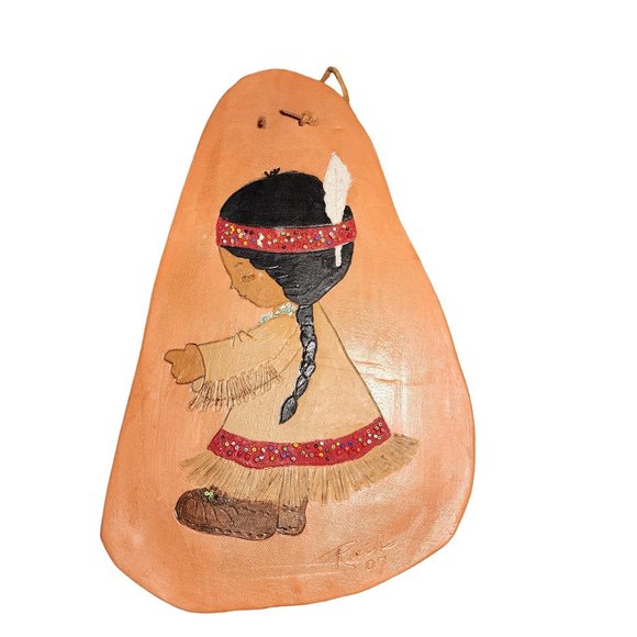 Terra Cotta Clay Tiles Signed Ruth 07 Native Children Boy Girl Leather Hanger - Picture 2 of 7
